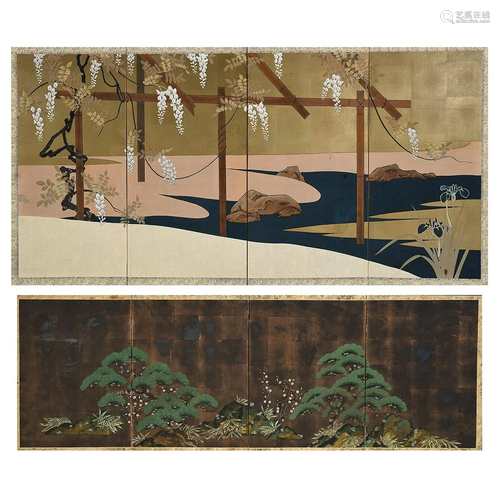 Two Japanese Folding Screens