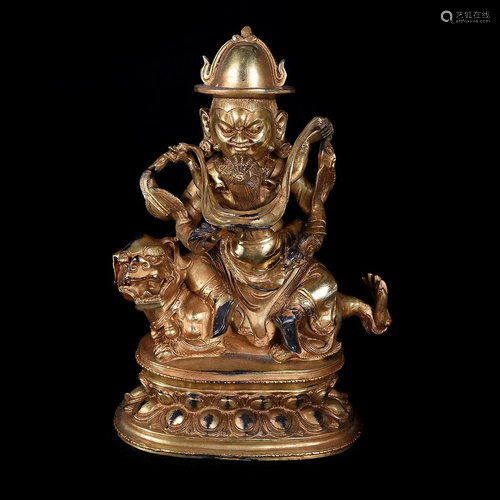 Sino-Tibetan Gilt-Bronze Figure of Jambhala and Consort