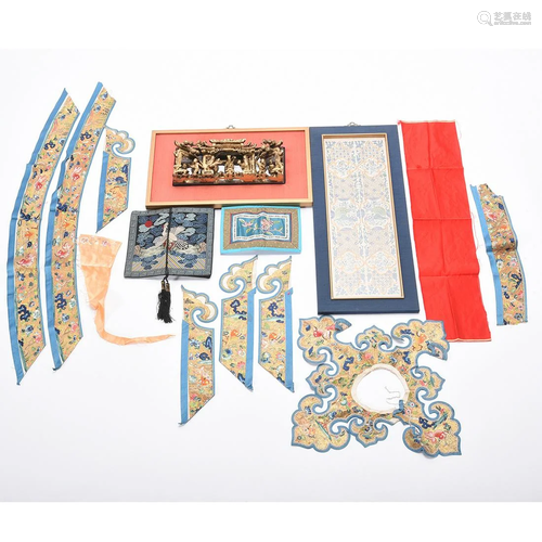 Chinese Embroideries and Wood Carved Decoration