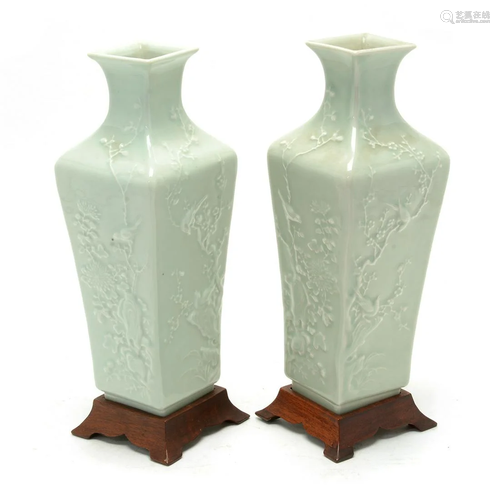 Pair of Chinese Celadon Square Form Vases