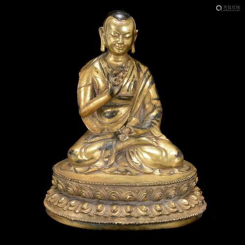 Tibetan Gilt-Bronze Buddhist Monk