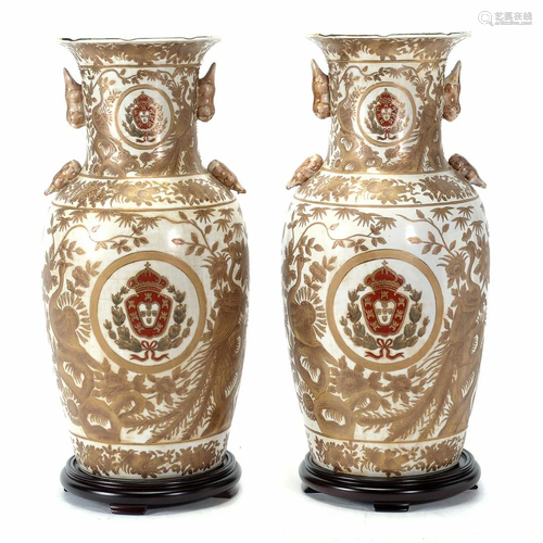 Pair of Large Chinese Porcelain Vases with Gilt