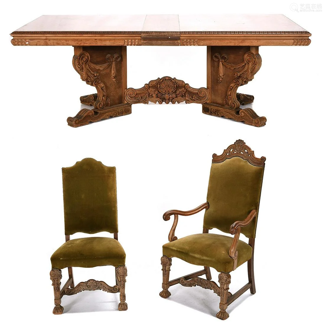 Renaissance Revival Carved Oak Dining Room Suite Deal Price Picture