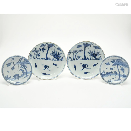 Two Pairs of Chinese Blue and White Plates