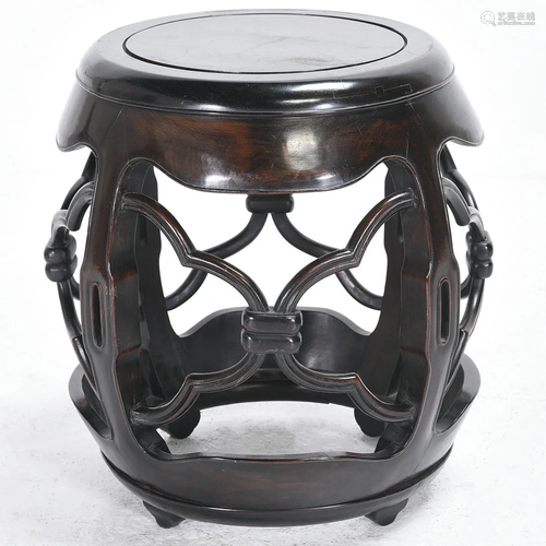 Chinese Carved Rosewood Drum Form Stool*