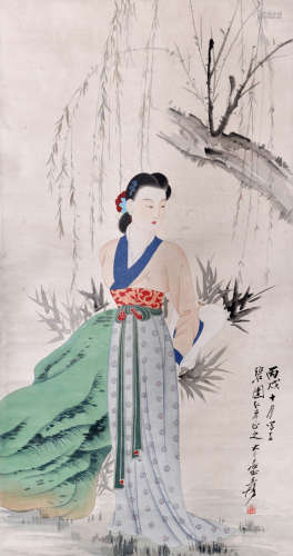 张大千（1898~1983） 张大千 柳下仕女