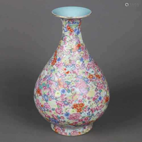 A Famille Rose 'Mille-fleurs' Pear Shaped Vase ( 'yuhuchunping' )- China