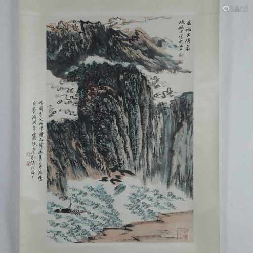 Chinesisches Rollbild - Landschaft mit Wasserfall