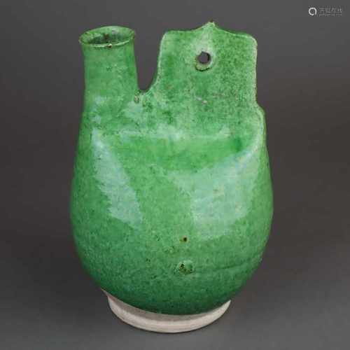 A green-glazed stoneware pouch ewer - China