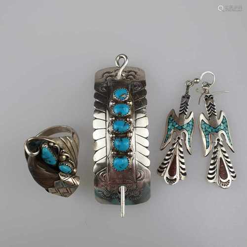 Konvolut Indianerschmuck - 3-tlg.: 1x massiver Navajo-Ring