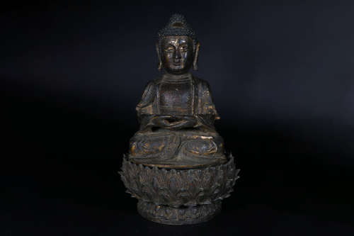 PARCEL GILT BRONZE CAST AVALOKITESHVARA SEATED FIGURE