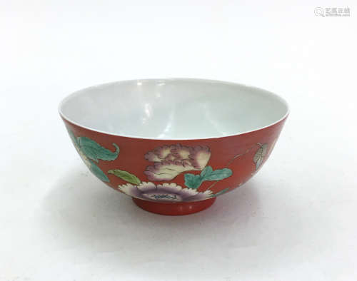 BOWL DECORATED WITH FLOWERS OVER A RED GROUND IN CLOISONNÉ ENAMELQING DYNASTY, YONGZHENG PERIOD