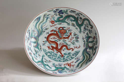 A DOUCAI DISH WITH DRAGON DESIGN, YONGZHENG PERIOD, QING DYNASTY