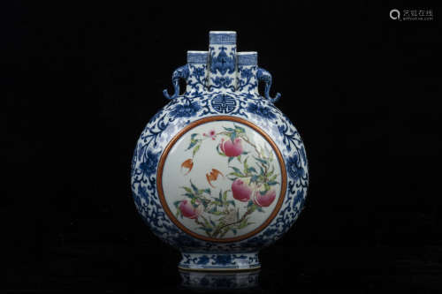 BLUE AND WHITE AND FAMILLE ROSE MOONFLASK