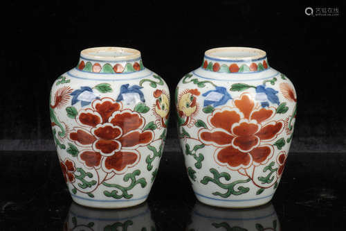 PAIR OF WUCAI 'MYTHICAL BEAST' JARS