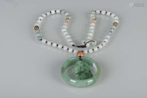 JADEITE CARVED PENDANT WITH JADEITE BEAD NECKLACE AND CERTIFICATE