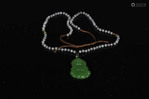 JADEITE CARVED BUDDHA PENDANT WITH JADEITE BEAD NECKLACE