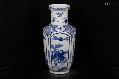 BLUE AND WHITE OPEN MEDALLION 'FLOWERS AND BIRDS' VASE