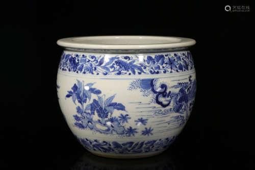 BLUE AND WHITE 'PHOENIX AND QILIN' WASHER