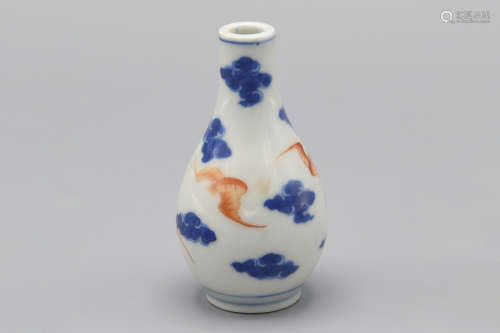 BLUE AND WHITE UNDERGLAZED RED 'BATS AND CLOUDS' VASE