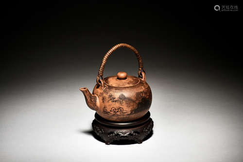 YIXING ZISHA INSCRIBED TEAPOT