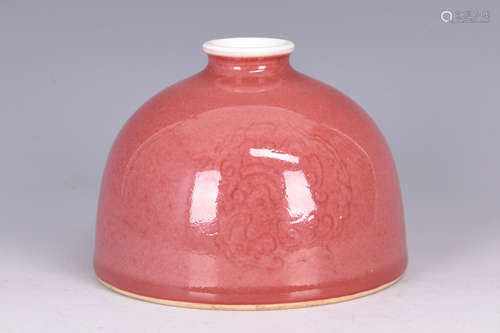 MONOCHROME RED GLAZED AND PATTERENED SPITTOON, TAIBAI ZUN