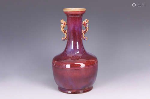 FLAMBE GLAZED VASE WITH TWO CHILONG HANDLES