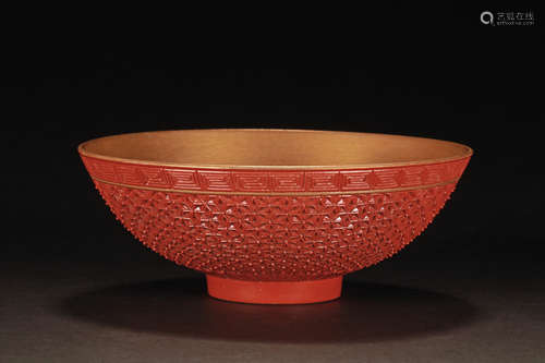 CINNABAR LACQUER STYLE GLAZED PORCELAIN BOWL