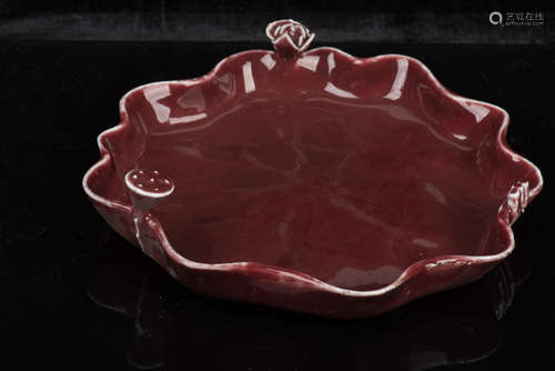 MONOCHROME RED GLAZED 'LOTUS LEAF' BRUSH WASHER