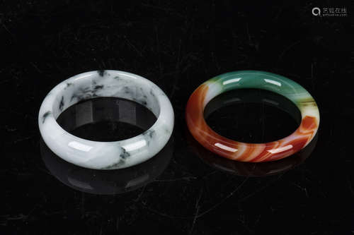 TWO JADEITE ROUND BANGLES WITH CERTIFICATE