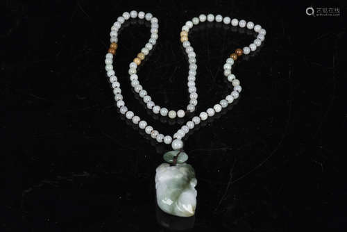 JADEITE CARVED PENDANT WITH JADEITE ROUND BEADS NECKLACE