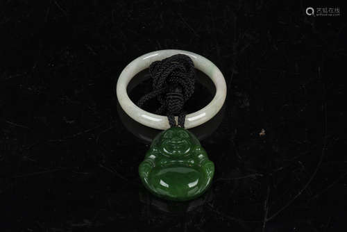 JADEITE CARVED PENDANT WITH JADEITE ROUND BANGLE