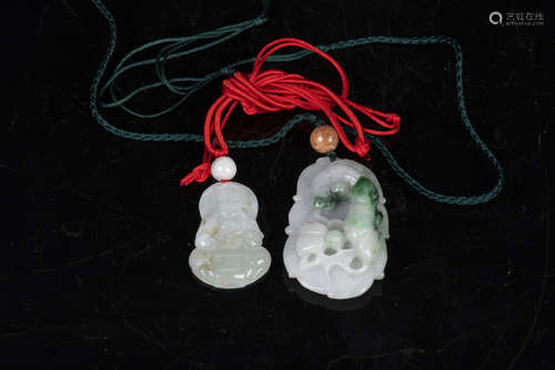 TWO JADEITE CARVED PENDANTS