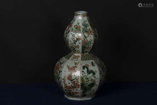 WUCAI OCTAGONAL GOURD SHAPED 'FLOWERS' VASE