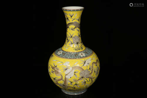 FAMILLE ROSE YELLOW GROUND 'DRAGON' VASE