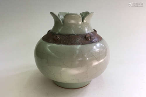 CELADON GLAZED AND FLORIFORM JAR