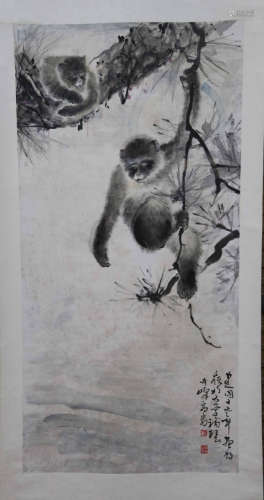 GAO QIFENG: INK ON PAPER PAINTING 'MONKEYS'