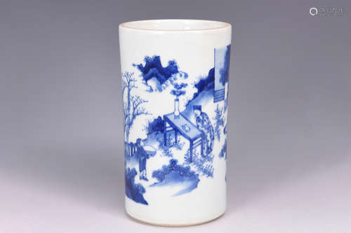 BLUE AND WHITE 'PEOPLE' BRUSH POT