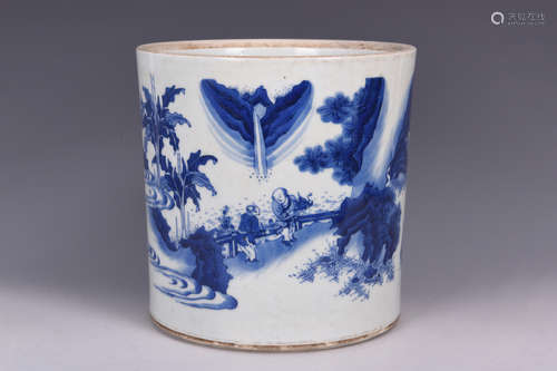 BLUE AND WHITE 'PEOPLE' BRUSH POT