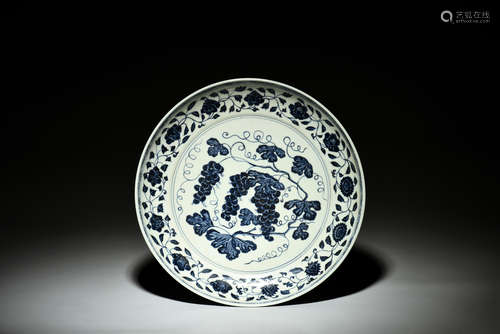 BLUE AND WHITE 'GRAPES AND FLOWERS' CHARGER