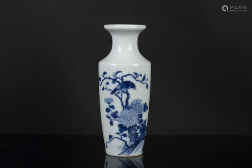 BLUE AND WHITE 'FLOWERS AND BIRDS' VASE