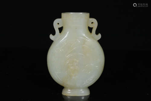 JADE CARVED VASE WITH HANDLES