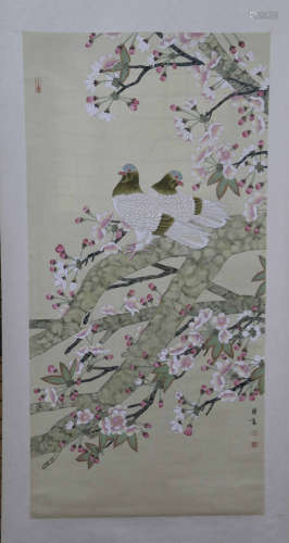 YU JIGAO: INK AND COLOR ON PAPER PAINTING 'FLOWERS AND BIRDS'