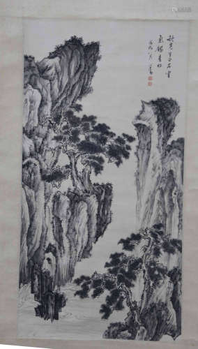 PU RU: INK ON PAPER PAINTING 'LANDSCAPE SCENERY'