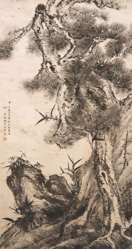 WEN DIAN: INK ON PAPER PAINTING 'PINE TREES'