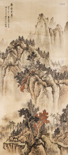 SHEN ZIGU: INK AND COLOR ON SILK PAINTING 'LANDSCAPE SCENERY'