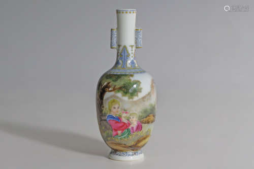 SMALL VASE DECORATION WITH FIGURES IN CLOISONNE ENAMEL QING DYNASTY, QIANLONG PERIOD