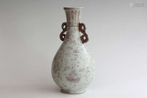 UNDERGLAZE-RED VASE WITH FREE RING-HANDLES AND DESIGN OF FLOWERSMING DYNASTY, HONGWU PERIOD