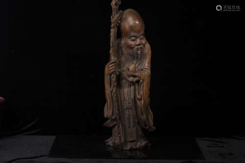 WOOD CARVED 'SHOU STAR' STANDING FIGURE