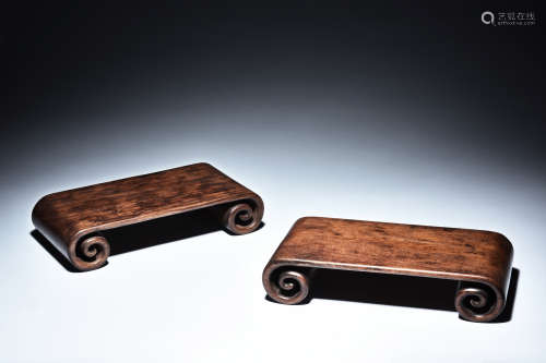 PAIR OF HUANGHUALI WOOD SCROLL STANDS